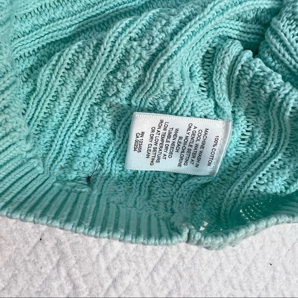 LORD & Taylor Mint Green 100% Cotton Cable Knit Pullover Sweater Size S - Picture 6 of 9